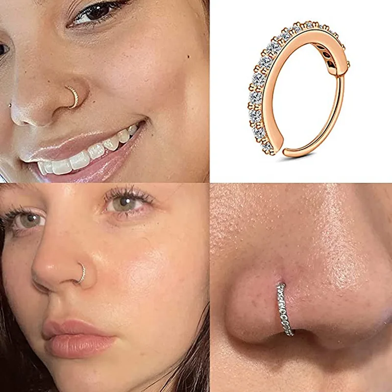 Kubischer Zirkon Fake Nasenring für Frauen Edelstahl Rund Knorpel Tragus Helix Ohr Nasenpiercing Falso Nariz Körperschmuck Image