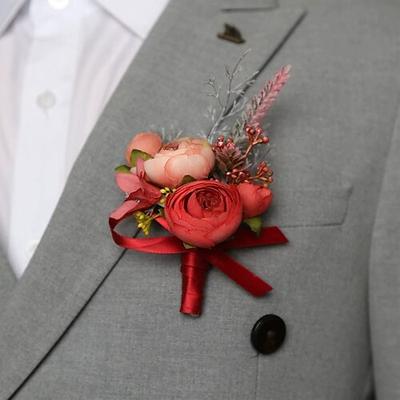 boutonniere da sposa maschile boutonniere rosa e rosso per sposo e testimoni accessori floreali decorazioni per abiti da ballo