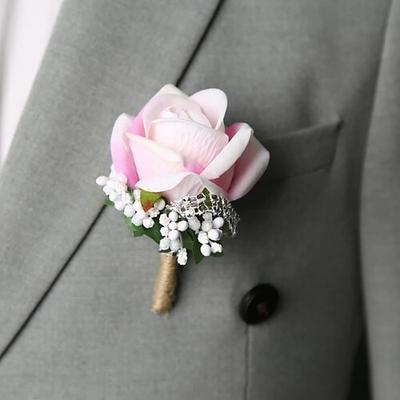 boutonniere da ballo di fine anno per uomo, blu, rosa, bianco, per sposo e testimoni, accessori floreali, decorazioni per abiti da ballo