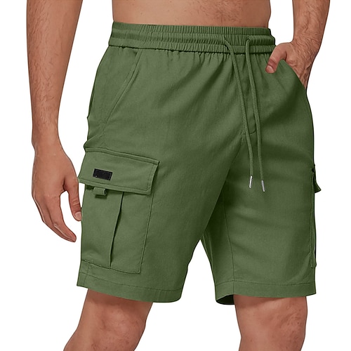 Herren Cargo-Shorts Shorts Sommershorts Kordelzug Elastischer Bund Mehrere Taschen Einfach Komfort tragbar Knielang Outdoor Sport Täglich Mode Lässig Schwarz Blau Image