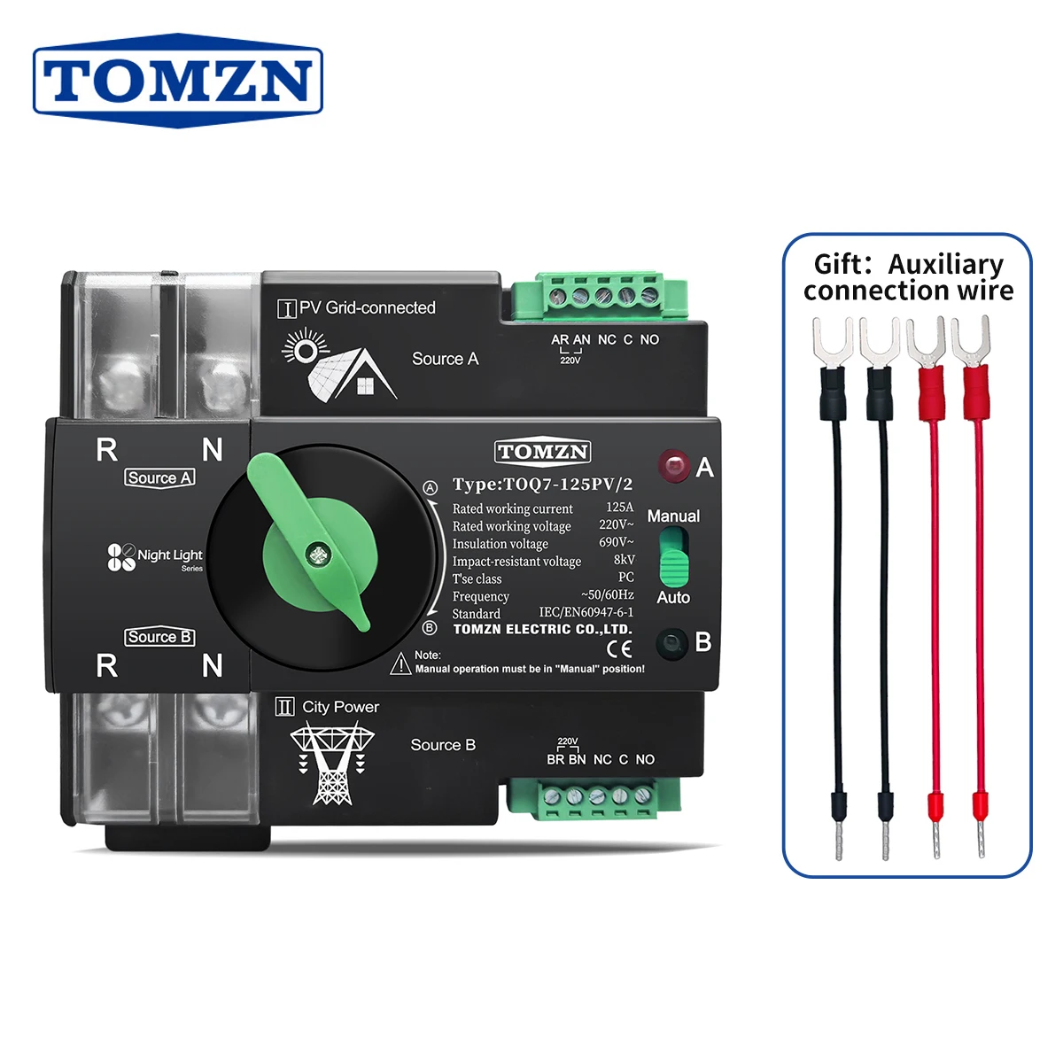 TOMZN 220V 230V Din-schiene ATS für PV Dual Power Automatische Übertragung Elektrische Wahlschalter Unterbrechungsfreie 2P 63A 100A 125A TOQ7 Image