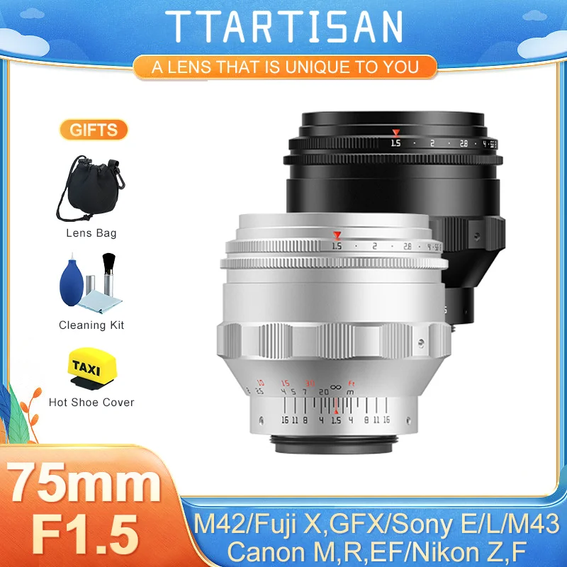 TTArtisan 75 mm F1,5 Objektiv mit manuellem Fokus für M42-Mount-Kamera-Adapter Sony E Nikon Z Nikon F Canon R Fuji FX EOS M M43 EF L GFX Image