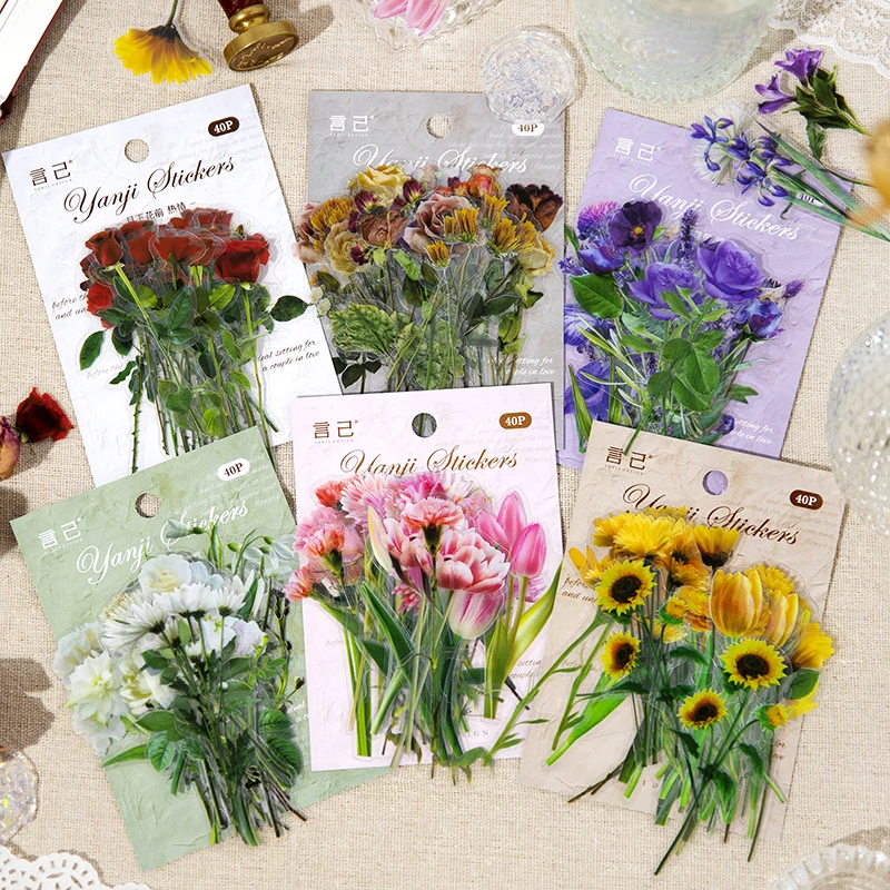 40 Stück Aufkleber mit Pflanzen und Blumen, DIY-Collage, dekoratives Papier, Scrapbooking-Material, handgefertigt, Junk-Journal-Zubehör Image