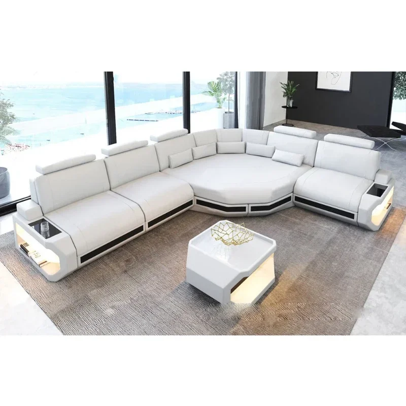 Modernes Wohnzimmermöbel-Ecksofa in L-Form mit LED-Leder und App-Steuerung