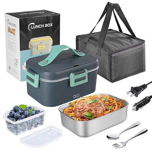 Lunch box riscaldato elettrico da 75 W, 1,8 l, scaldavivande/scaldavivande portatili, contenitore in acciaio inox 304 rimovibile a prova di perdite