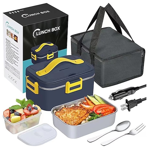 Lunch box riscaldato elettrico da 75 W, 1,8 l, scaldavivande/scaldavivande portatili, contenitore in acciaio inox 304 rimovibile a prova di perdite