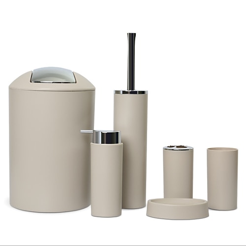 Badezimmer-Accessoires-Set 6-tlg Toilettenbürste Seifenschale Mülleimer Zahnbürstenbecher Seifenspender Haushalt für Bad Dekoration abs