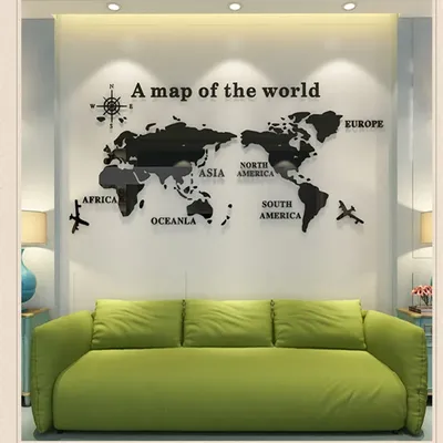 Große Acryl Wandaufkleber Weltkarte Aufkleber für Wohnzimmer 3D Wandtattoos Sofa Hintergrund Wandbild Tapete für Home Decor Image