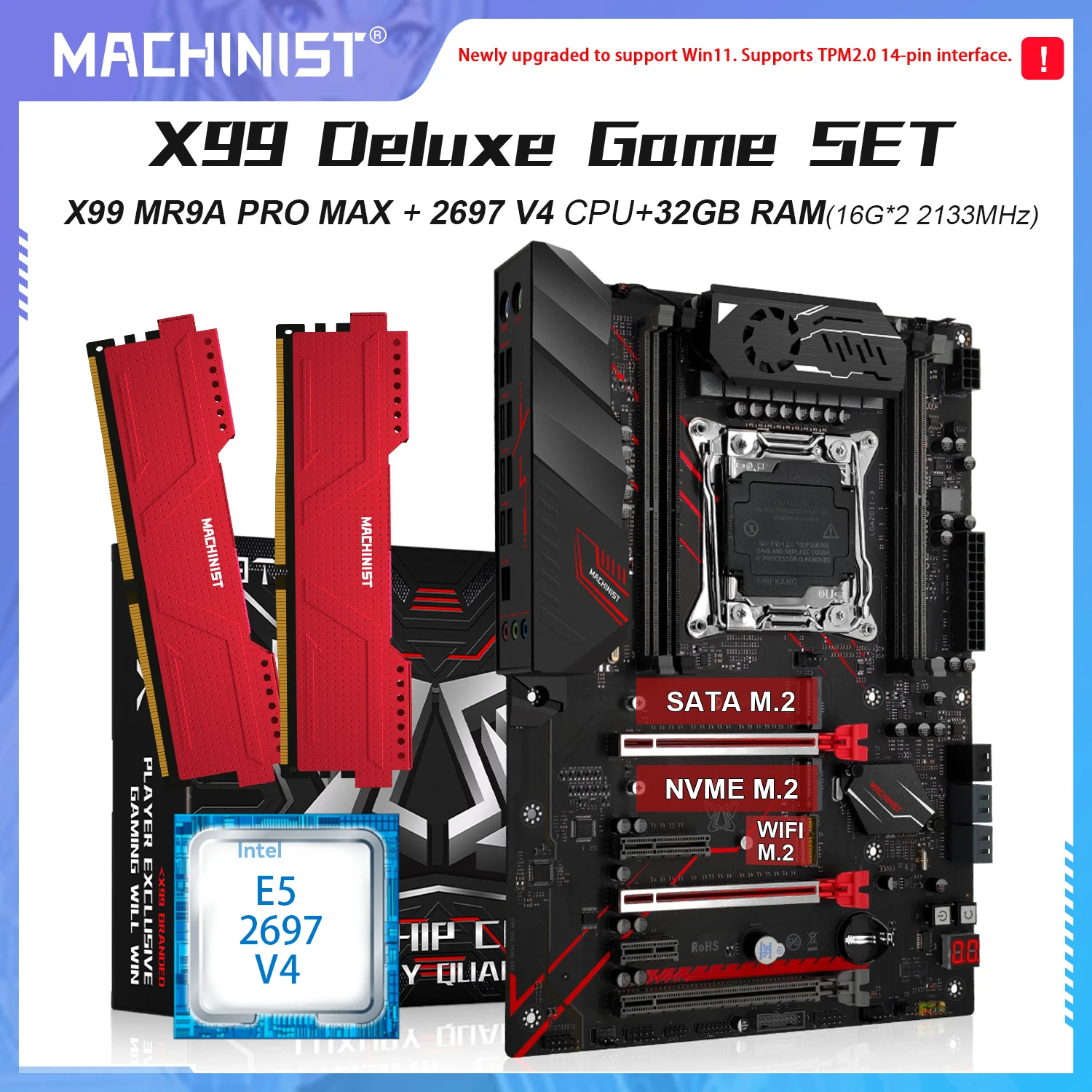 MACHINIST X99 Kit Motherboard MR9A PRO AMX Set Intel Xeon E5 2697 V4 CPU mit Vierkanal DDR4 2x16g 2133 MHz für Gaming-Computer Image