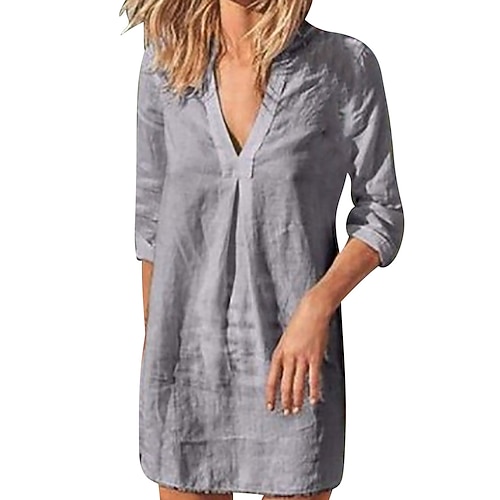 Miniabito da donna abito a portafoglio in lino casual quotidiano vestibilità regolare grafica a maniche lunghe scollo a V nero bianco vino grigio estate