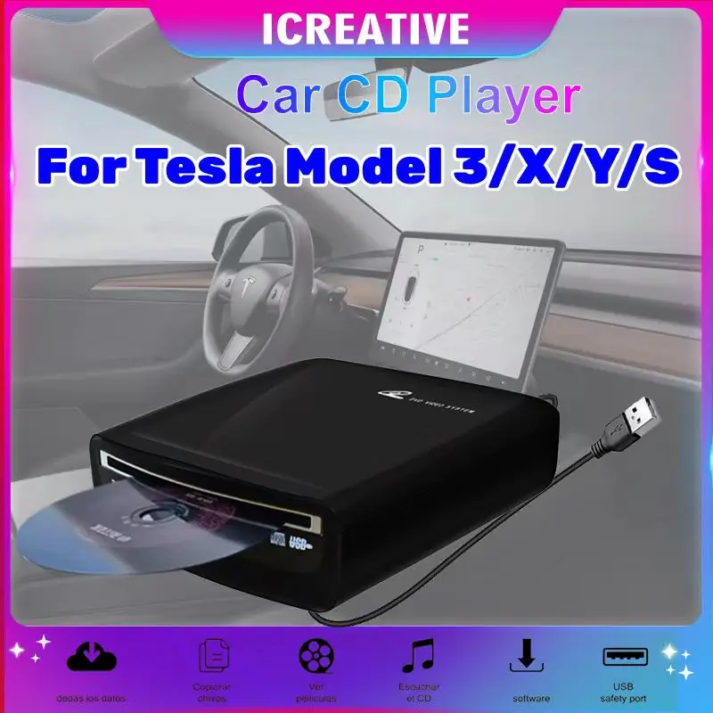 Externer Auto-DVD-CD-Player für MP5, LED-TV, PC und die meisten Autos als Tesla Model 3 2019–2021. Tragbarer CD-Player mit USB-Stromversorgung