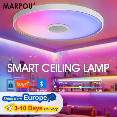 MARPOU LED-Deckenleuchte TUYA RGB Smart Lights Musik-Kronleuchter-Licht mit Lautsprecher-Fernbedienung für Innen-Wohnzimmer und Schlafzimmer