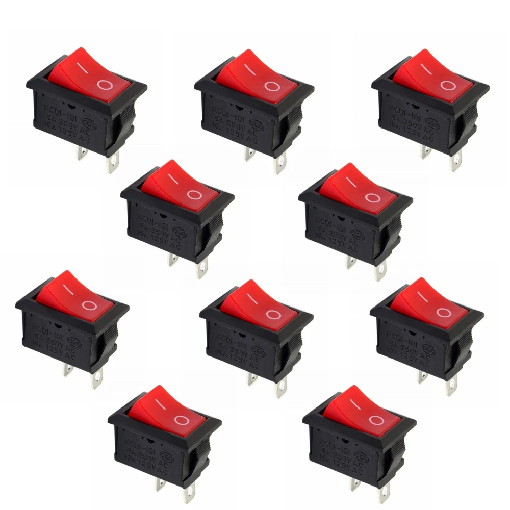 10 Stücke KCD1 Boot Wippschalter 6A 250 V 10A 125 V 2 Pin Position Snap Rot Schwarz Kippschalter Image