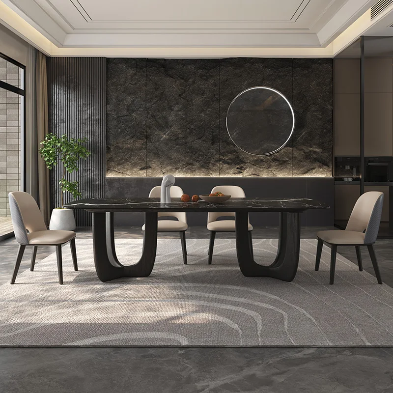 Europäischen Nordic Esstisch Design Schwarz Basis Italienischen Holz Küche Tisch Stühle Moderne Luxus Mesas De Comedor Home Möbel