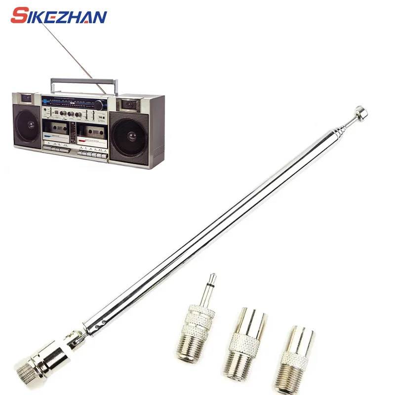 Teleskop-FM-Radioantenne, 4 Abschnitte, verchromte Kupferantenne 360 ° Drehbare AM FM Radio Universalantenne 45-450 MHz Image