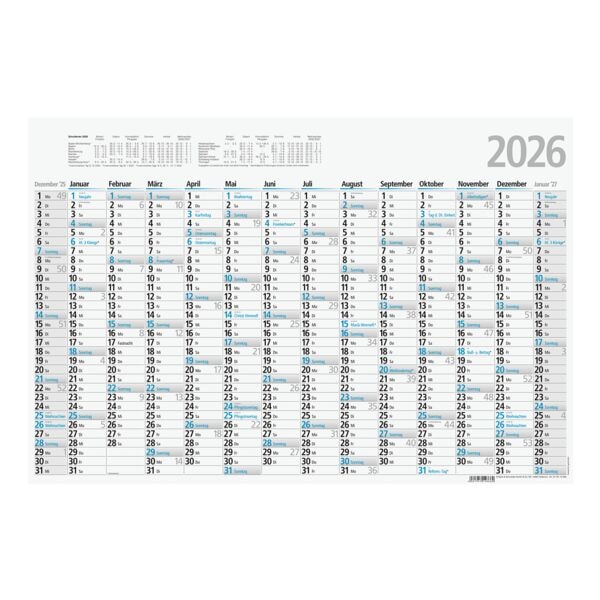 Glocken Wandplaner 2026 Format B2 blau, 70x47 cm Image