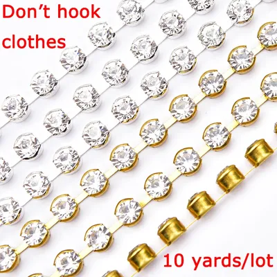 High Quality 10 Yards Rhinestone Gold Claw Chain Sewing 3-6mm Strass Clear Crystal With Silver Base
