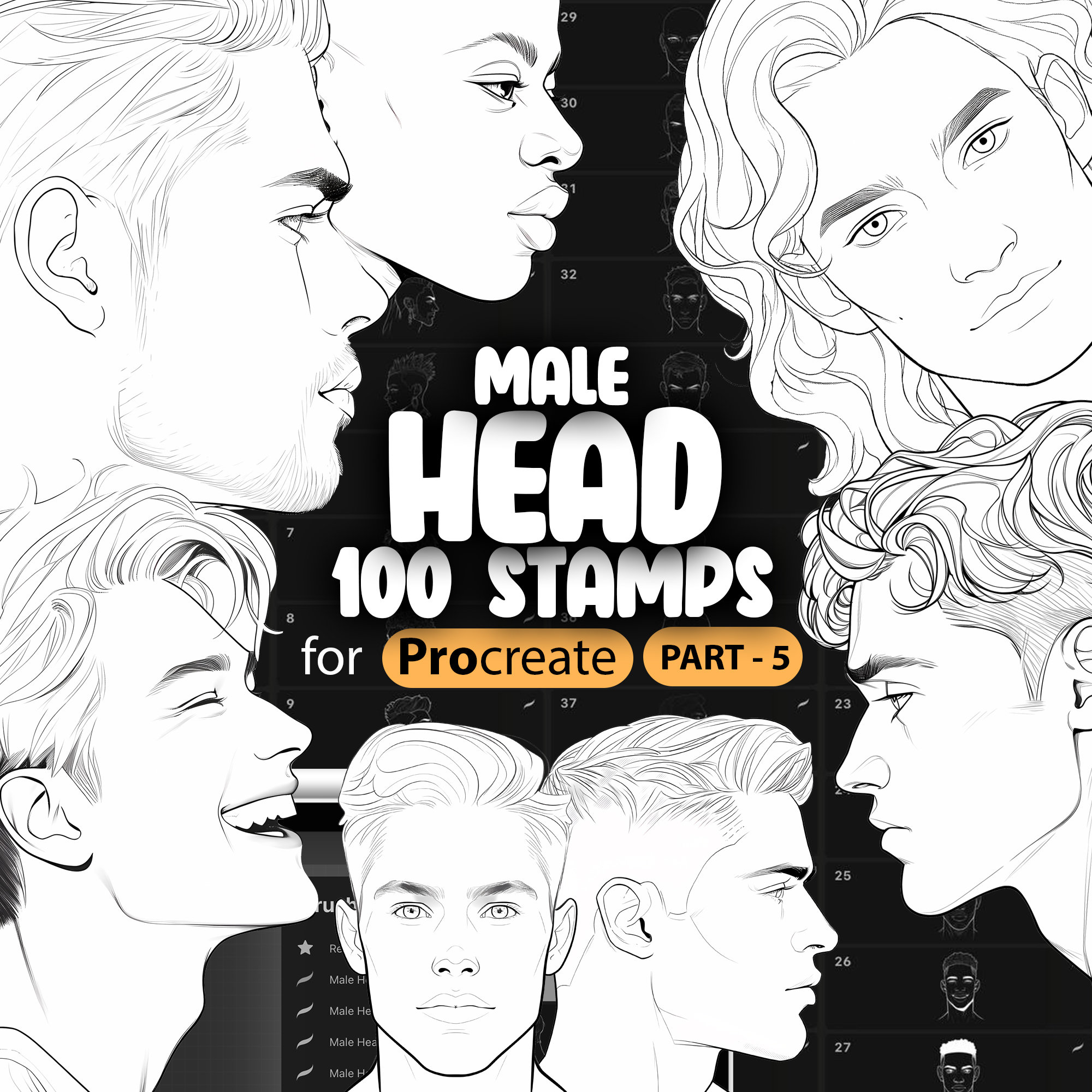 100 Procreate Male Head Stamps Parte -5 / Procreate Men Head Stamp Brushes / Procreate Man Head Stamp Brushes / Procreate Face Brushes