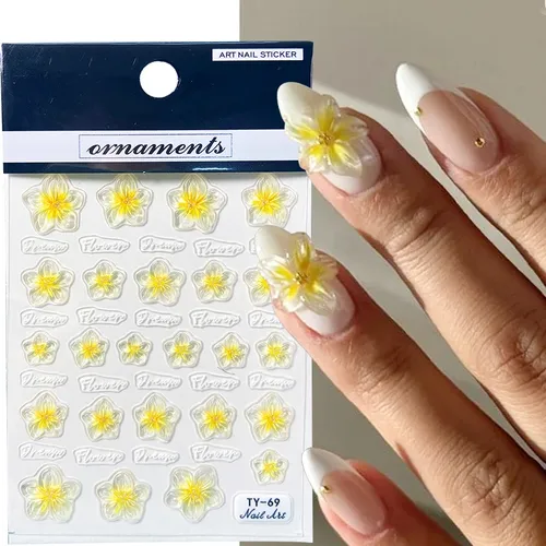 5D magnifique fleur de lys Nail Art autocollants jaune printemps pétales floraux en relief