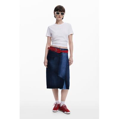 Crossed denim midi skirt