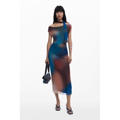 Draped dress with irregular neckline