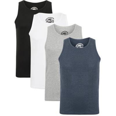4 Pack Vests Tuns 4 Pack Cotton Ribbed Sleeveless Vest Tops in Mood Indigo Marl / Black / Light Grey Marl / Optic White - South Shore / XL - Tokyo Laundry