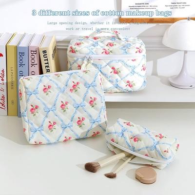 3Pcs Flower Printed Makeup Travel Toiletry Bag Set for Beauty Cosmetic
