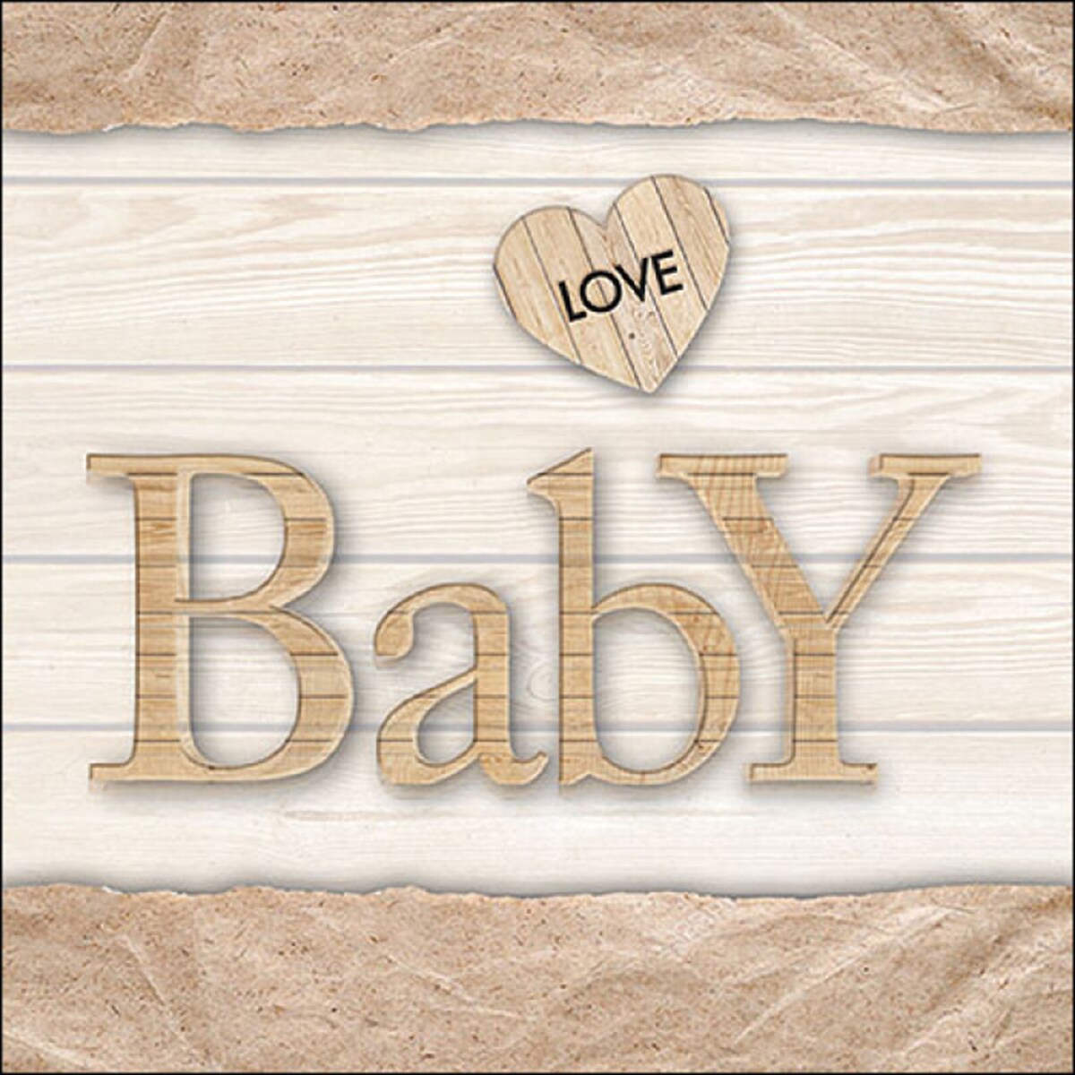 Ambiente 20 Servietten Papier 33x33cm 3-lagig - hochwertige Einweg Papierservietten Baby Holzoptik Motiv Herz LOVE Taufe Geburt Babyparty Feier Tischdeko Image