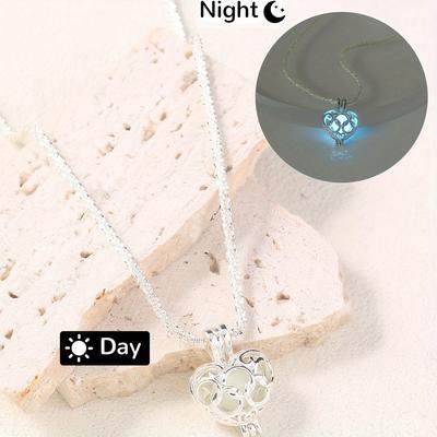 TEMU Nooxian Cute Plated Copper Heart Pendant Necklace, Luminous -the-, For & Gift-, Valentine's Day Image