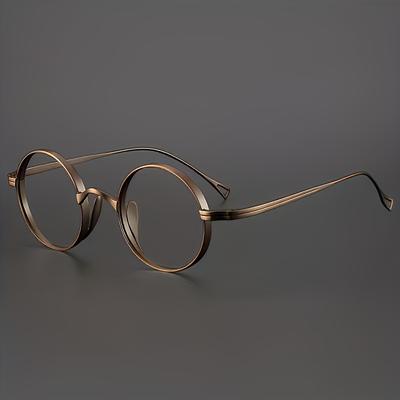 TEMU Unisex Vintage Titanium Golden Round Frame Glasses - With A Box, In , Featuring A Lightweight Design Image