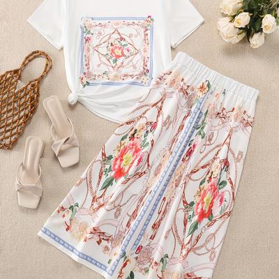TEMU Women's Floral Print Midi Skirt Set Image