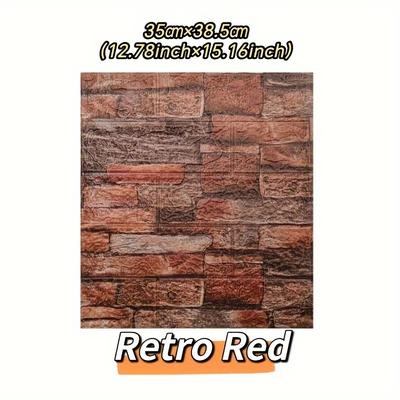 TEMU 15pcs 3d Retro Brick Pattern Wall Tile Stickers - Waterproof, For Kitchen, Living Room, Bathroom & More Image