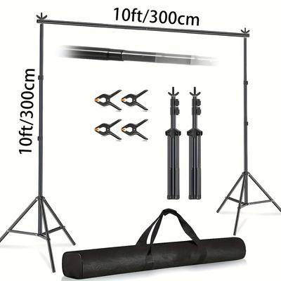 TEMU Iron Photography Background Support Stand Kit, 10ft Wide 6.6ft Tall, Adjustable Tripod Base With Clamps, Carrying Bag, Studio Photo Video Backdrop System Image