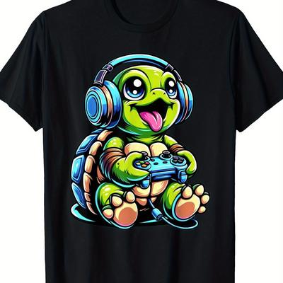 TEMU Funny Turtle Gamer Game Turtle Video Game 220g 100% Cotton T-shirt