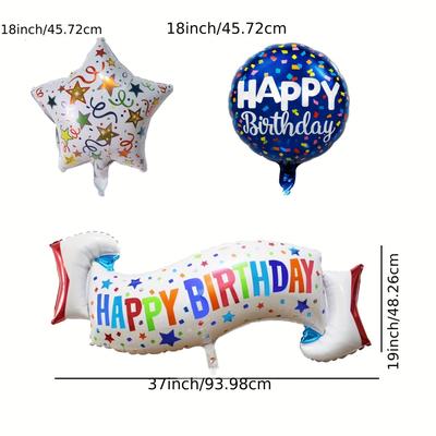 TEMU 5pcs, Birthday Decoration Set Colorful Happy Birthday Banner Balloon, Star And Circle Mylar Foil Balloon For Birthday Decorations And Party Supplies Image