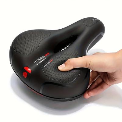 TEMU Ultra--absorbing Mountain Bike Seat With Reflective Strip - Fit For , Red, Pu/stainless Steel/silicone Construction, Night Riding Safety, Mountain Bike Accessories Image