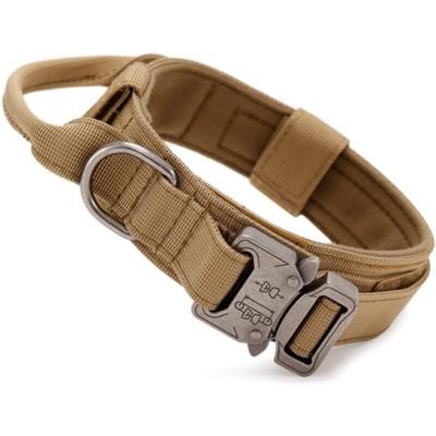 Braunes taktisches Hundehalsband mit Kontrollgriff, verstellbares Militär-Nylonhalsband, Image