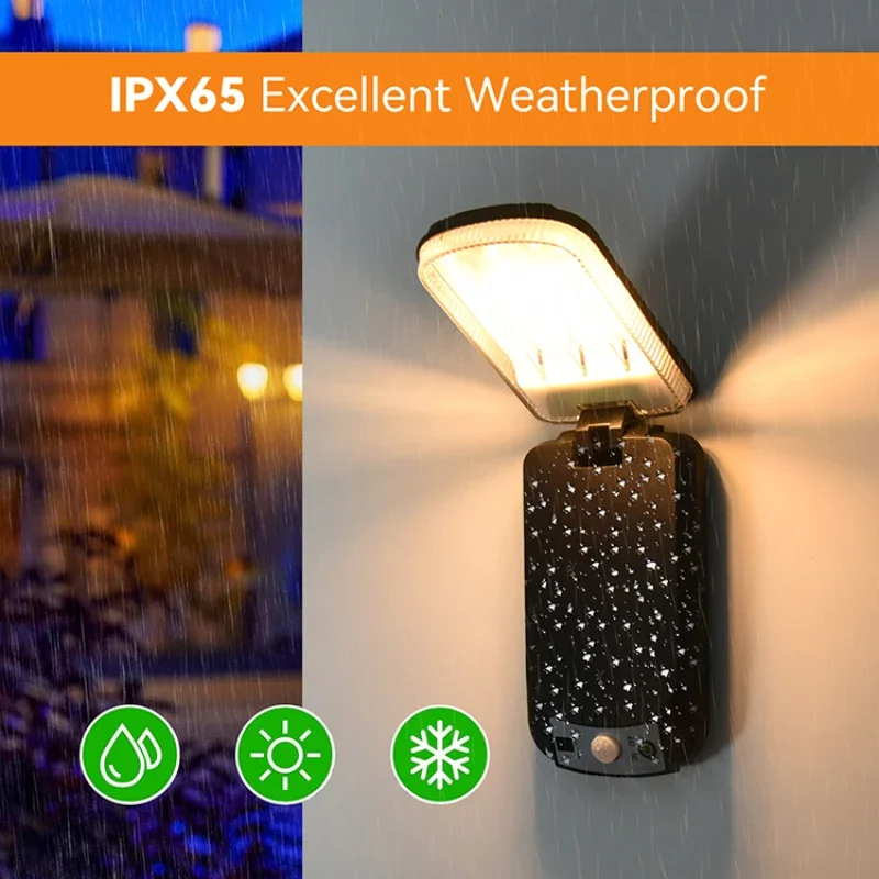 Faltbare Outdoor-Solarlampe mit Fernbedienung, PIR-Bewegungsmelder, wasserdichte Solar-Wandlampe, 3 Modi für Garten-Straßenbeleuchtung