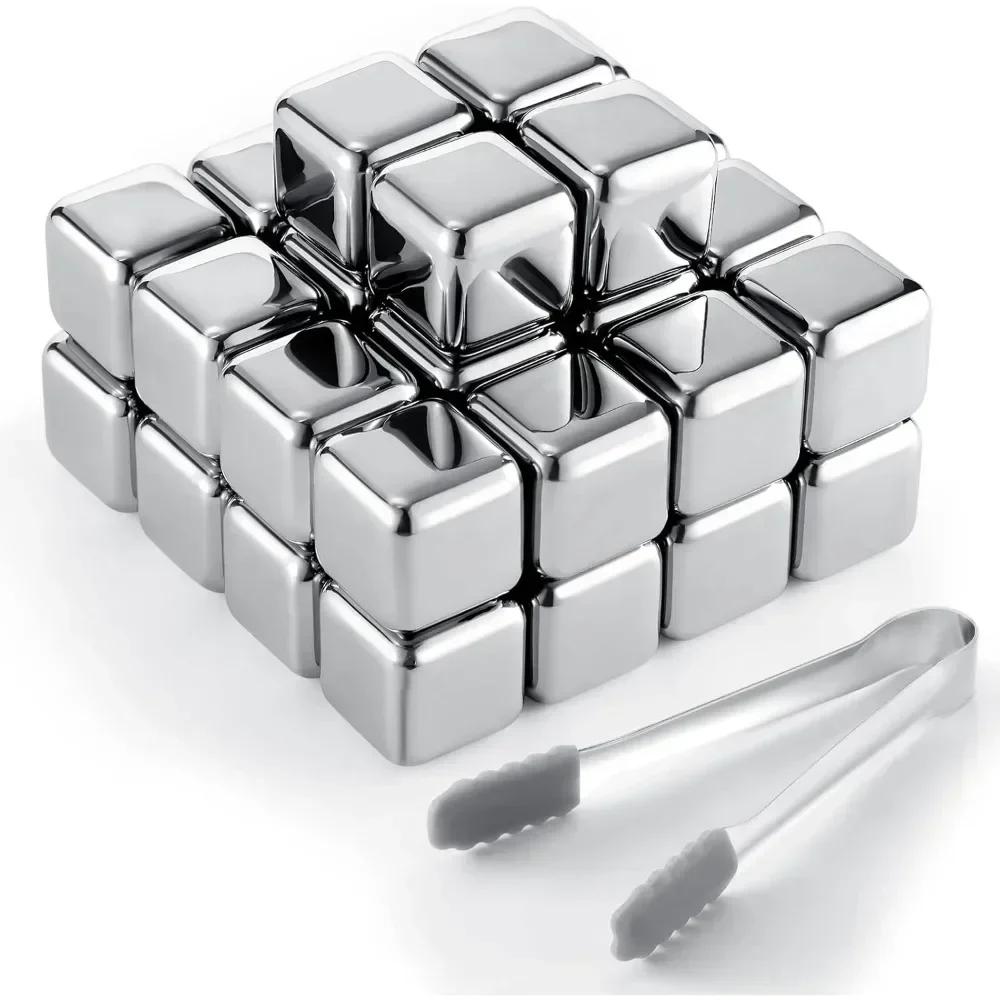 12PCS Edelstahl Eiswürfel mit Eis Clip Wiederverwendbare Whisky Steine Wodka für Familie Party Wein bier Kühler Bar chiller Werkzeug