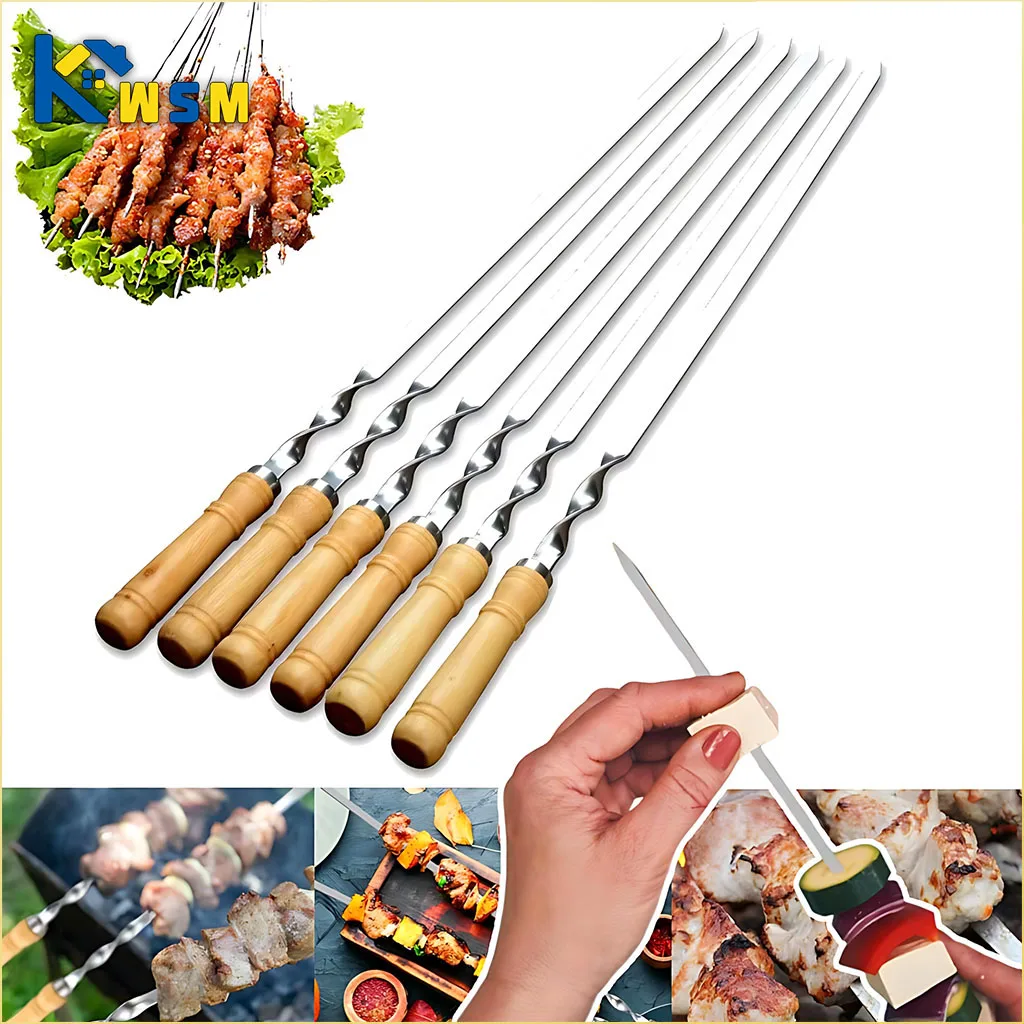 6-24PCS 55cm BBQ Gabel BBQ Spieße Lange Griff Kebab Grill Grill Sticks Wiederverwendbare Edelstahl Outdoor camping Grill Nadel Image