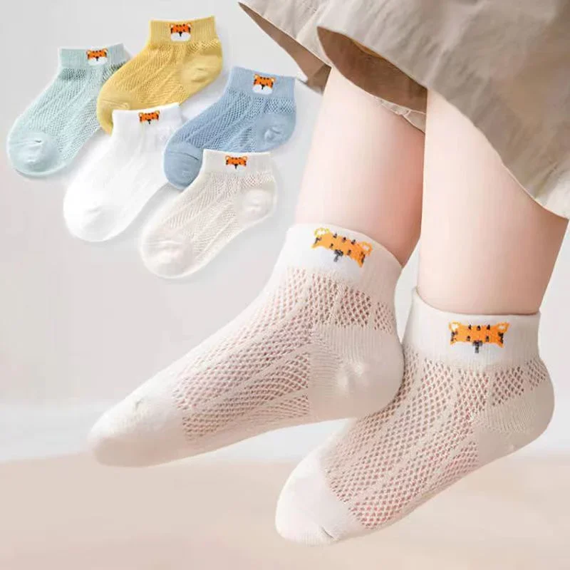 5 Paar Sommer-Kindersocken aus reiner Baumwolle, ultradünne, atmungsaktive Netzsocken für Jungen, weich, ohne Knochen, bequeme Kindersocken ﻿ Image