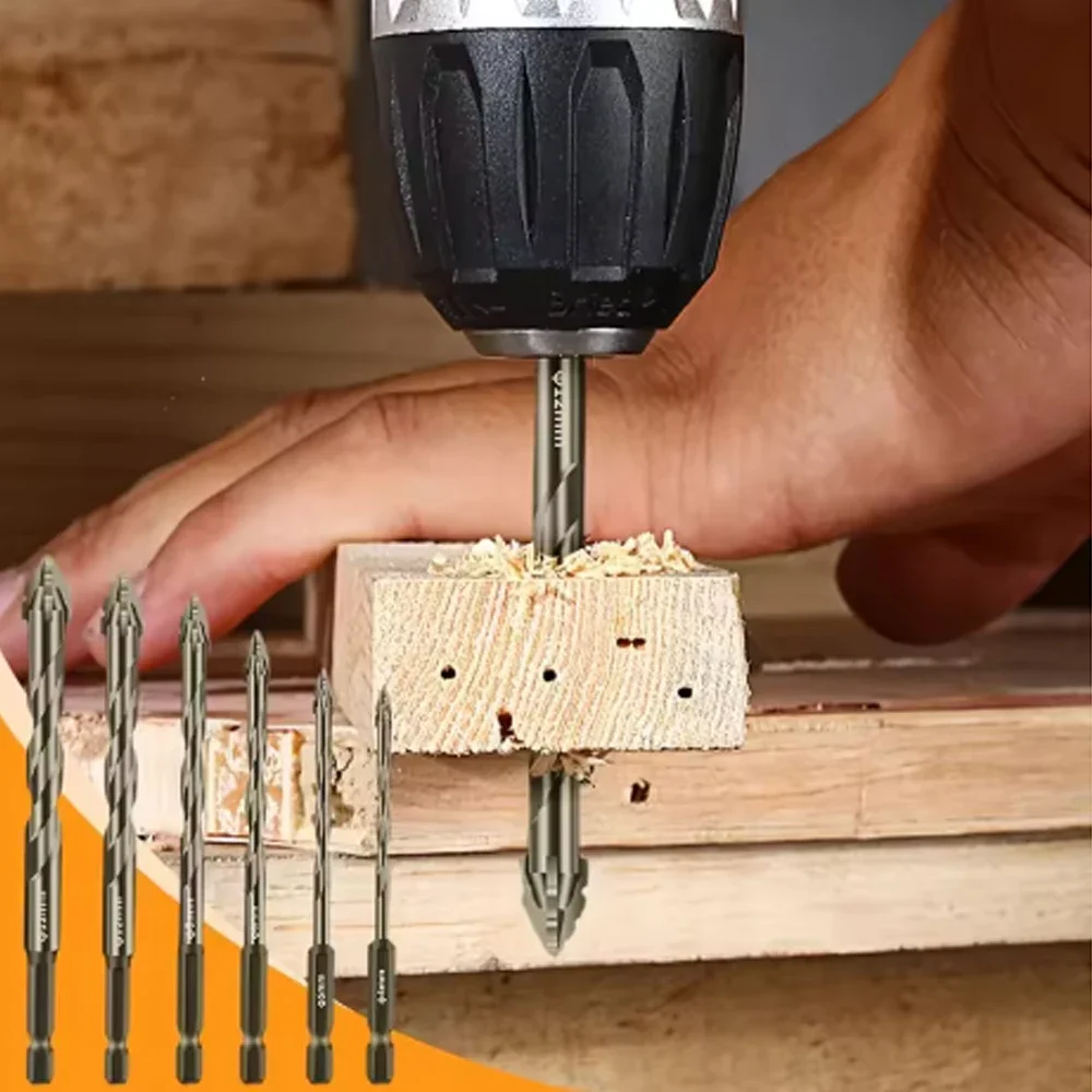 7-teiliges Set 3–12 mm Vierflöten-Sägezahnbohrer für Glasfliesen, Beton, Metall, Hochleistungs-Bohrwerkzeuge Image