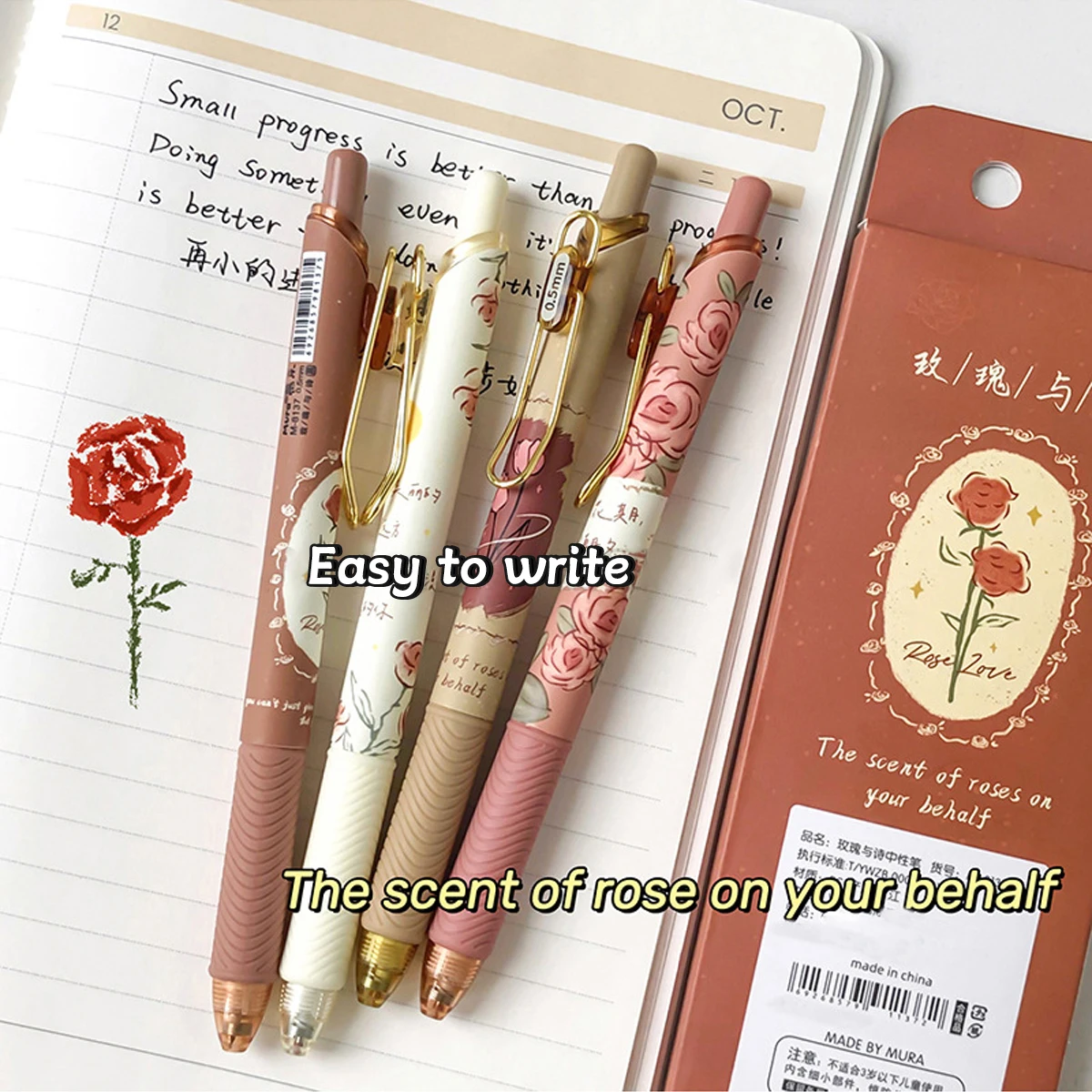 Kawaii/Neutralstift-Set/4 Stück/1 Box/Press-Neutralstift/0,5 mm/ST-Stiftspitze/Schnell trocknend/Studentenschreiben/Schwarzer Stift/Schreibwarenzubehör Image