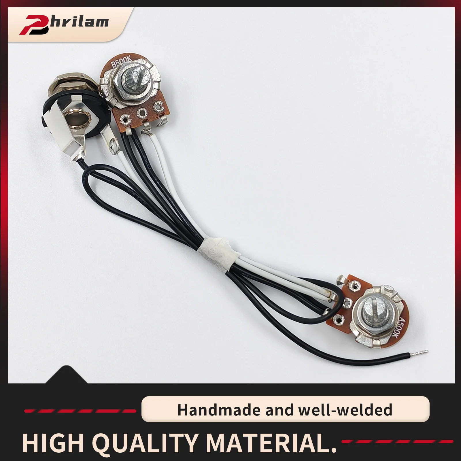 PHRILM PB Bass Prewired Circuit, PVC-Kabel mit Prewire Kit für Präzisions-Bassgitarre Mini 500K Potentiometer 1 Lautstärke 1 Ton Image