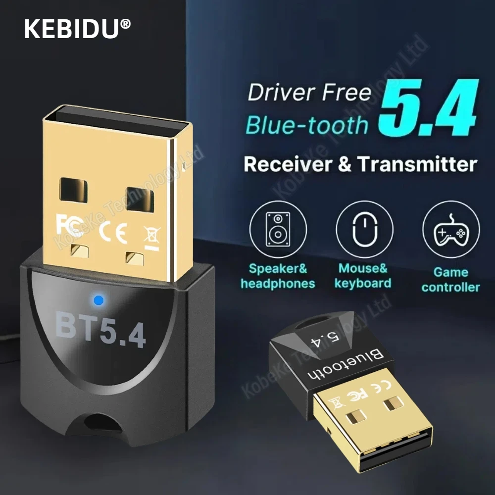 KEBIDU USB Bluetooth 5.4 Adapter Sender Empfänger Bluetooth 5.3 Dongle Wireless USB Adapter Für Maus Tastatur Lautsprecher Musik Image