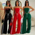 Nuovo elenco nero Midriff-Baring Donna Outfit Senza maniche Avvolgente Petto Tuta Crop Top Casual Pantaloni a gamba larga Set a due pezzi