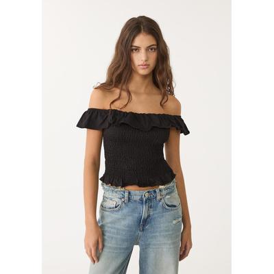 Stradivarius Ruffled T-shirt Black S