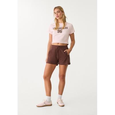 Stradivarius Cropped T-shirt with text Pastel pink M