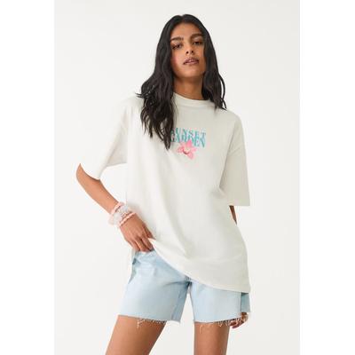 Stradivarius Oversize heavy cotton hibiscus T-shirt Ecru M