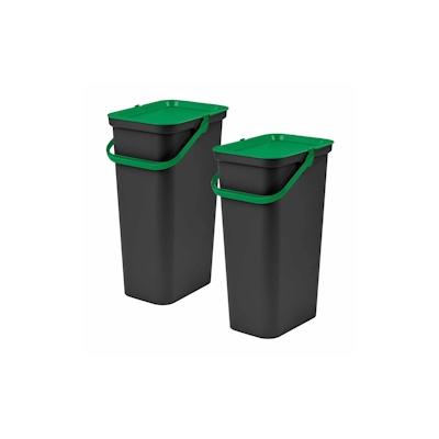 WellHome - Set mit 2 Mülleimern à 25 l mit Griff, Modekollektion Grün und Schwarz Image